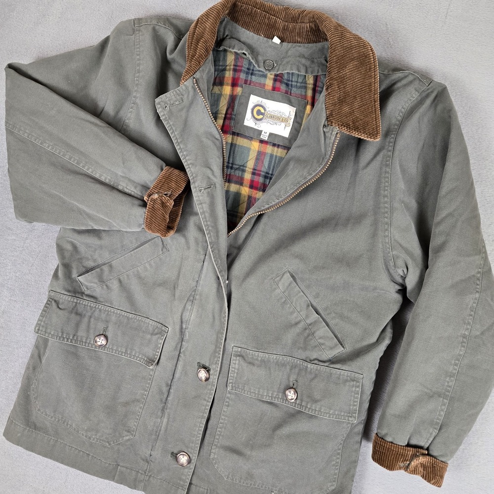Vintage Chore Jacket Mens Medium Green Full Zip Colebrook Co Barn Canvas 90s